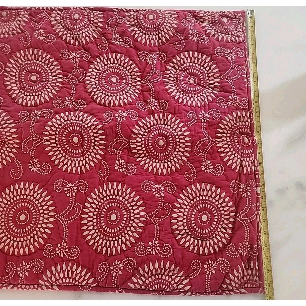 Pine Cone Hill Dark Fuchsia Tan Medallion Quilted Cotton 26 X 26 Euro Sham Tie